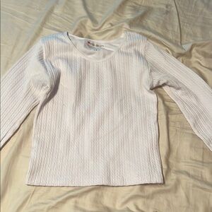 Ribbed White Long Sleeve Blouse